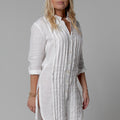 100% Linen Pleated Button-Down Tunic in White S to XXXL - Claudio Milano