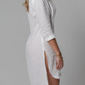 100% Linen Pleated Button-Down Tunic in White S to XXXL - Claudio Milano