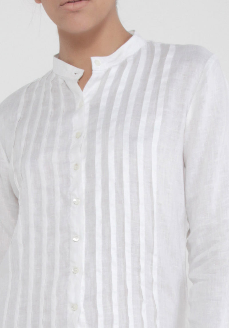 100% Linen Pleated Button-Down Tunic in White S to XXXL - Claudio Milano 