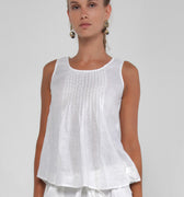 100% Linen Tank Top With Pleats in White S to XXXL - Claudio Milano