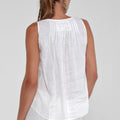 100% Linen Tank Top With Pleats in White S to XXXL - Claudio Milano