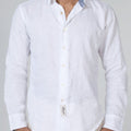 Long Sleeve Button Down Linen Shirt With Chambray Details Regular Fit in white