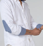 Long Sleeve Button Down Linen Shirt With Chambray Details Regular Fit in white