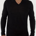 Jersey Linen Fitted Long Sleeve V-Neck T-Shirt in black 3