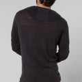 Jersey Linen Fitted Long Sleeve V-Neck T-Shirt in black 2
