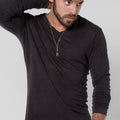 Jersey Linen Fitted Long Sleeve V-Neck T-Shirt in black