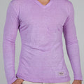 Jersey Linen Fitted Long Sleeve V-Neck T-Shirt in light purple