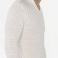 Jersey Linen Fitted Long Sleeve V-Neck T-Shirt in white 3