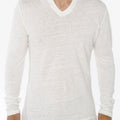 Jersey Linen Fitted Long Sleeve V-Neck T-Shirt in white
