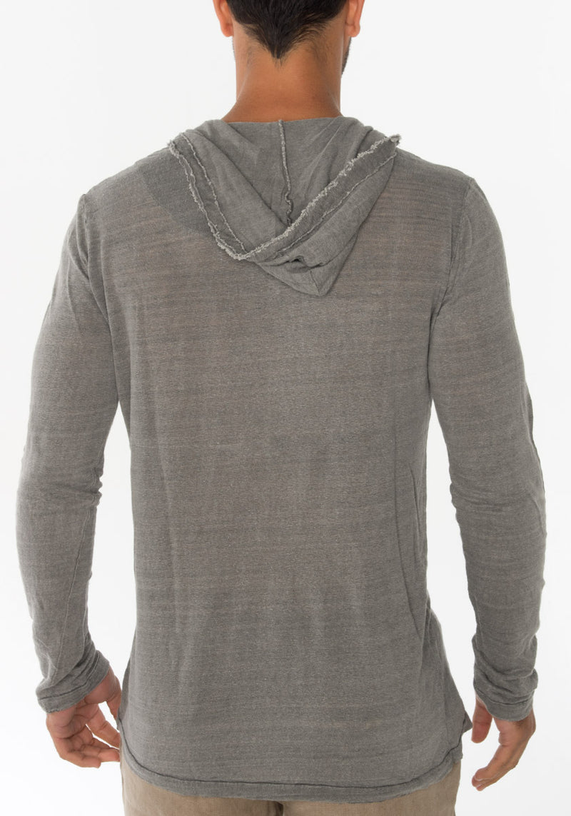JERSEY LINEN LONG SLEEVE HOODIE T-SHIRT WITH POCKET AND WOODEN FASTENERS S to XXXL - Claudio Milano 