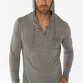 Jersey Linen Long Sleeve Hoodie With Pocket & Wooden Fasteners in gray 2
