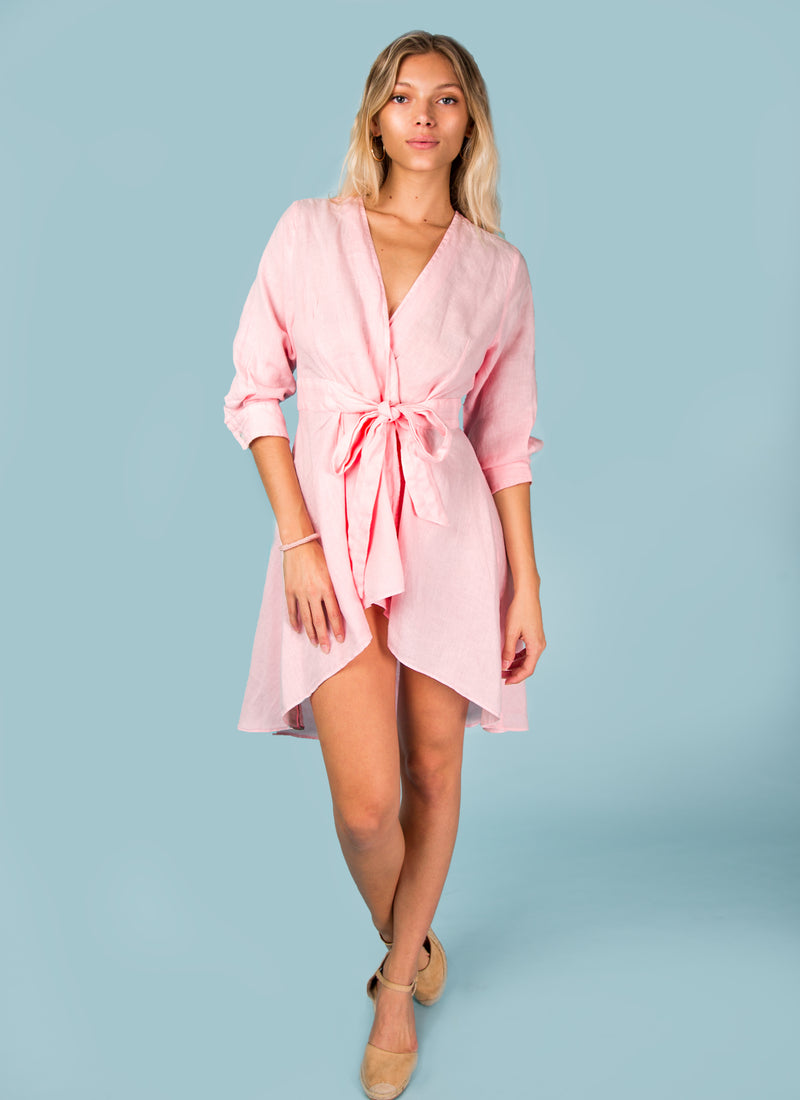 Women's Linen Wrap Tunic Dress | Italian Style Clothing, 100% Natural Linen Fabric, Item #8062