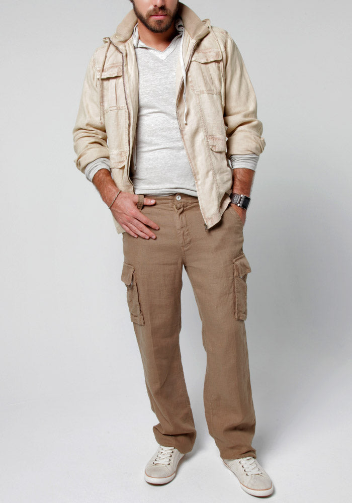 100% LINEN CARGO PANT WITH DRAWSTRING S to XXXL - Claudio Milano