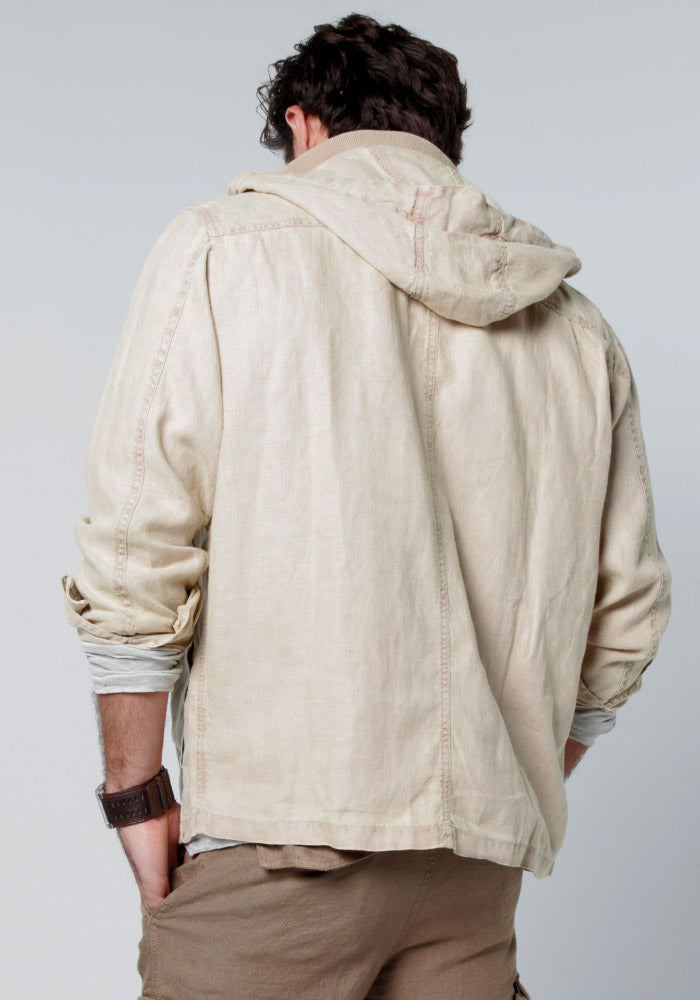 100% LINEN JACKET WITH DETACHABLE HOODIE & BUTTON POCKETS S to XXXL - Claudio Milano 