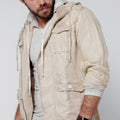 Linen Jacket With Detachable Hoodie & Button Pockets in natural