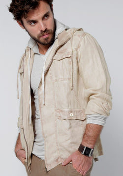 100% LINEN JACKET WITH DETACHABLE HOODIE & BUTTON POCKETS S to XXXL - Claudio Milano 
