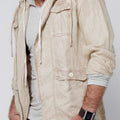 Linen Jacket With Detachable Hoodie & Button Pockets in natural