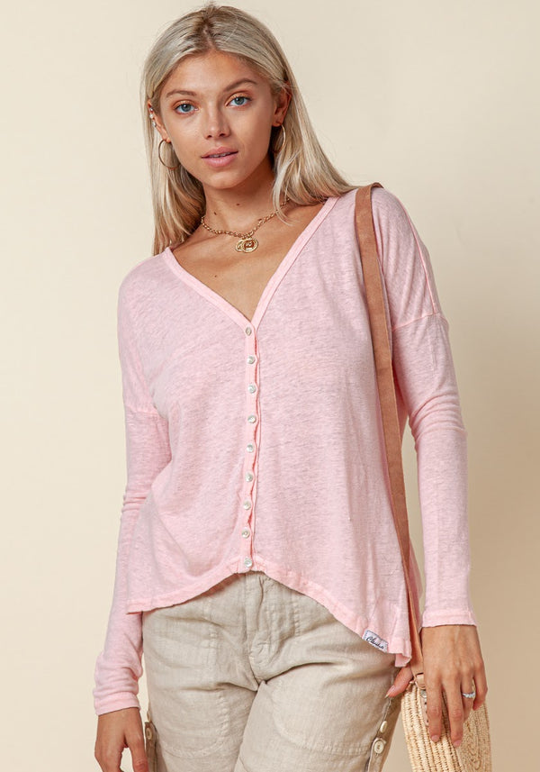 Women's Linen Long Sleeve Cardigan Shirt | Jersey Linen Top, Item #8128