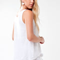 100% Linen Plain Uneven Tank Top in White S to XXXL - Claudio Milano