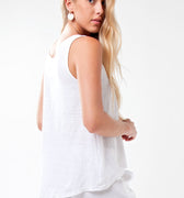 100% Linen Plain Uneven Tank Top in White S to XXXL - Claudio Milano