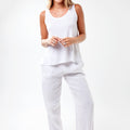 100% Linen Plain Uneven Tank Top in White S to XXXL - Claudio Milano