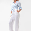 100% Linen Pant with Drawstring Tie in White S to XXXL - Claudio Milano