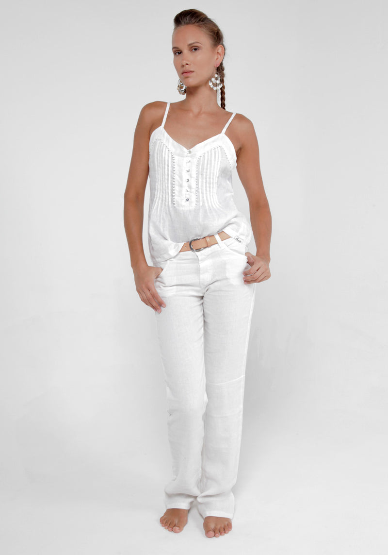 100% Linen Slim 5 Pocket Pant in White S to XXXL - Claudio Milano 