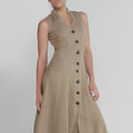 100% Linen Dress with Coconut Buttons and Moa Collar S to XXXL - Claudio Milano