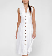100% Linen Dress with Coconut Buttons and Moa Collar S to XXXL - Claudio Milano