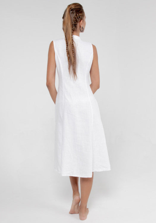 100% Linen Dress with Coconut Buttons and Moa Collar S to XXXL - Claudio Milano