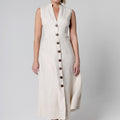 100% Linen Dress with Coconut Buttons and Moa Collar S to XXXL - Claudio Milano