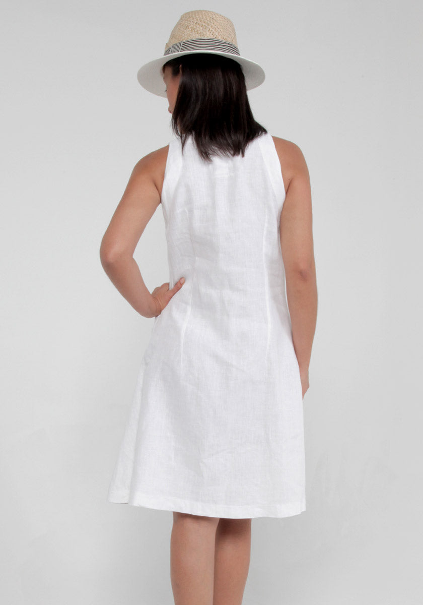 100% Linen Sleeveless V-Neck Dress with Pockets S to XXXL - Claudio Milano