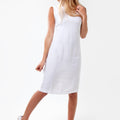 100% Linen Elegant Body-Con Dress with Jewel Neckline in White S to XXXL - Claudio Milano