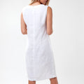 100% Linen Elegant Body-Con Dress with Jewel Neckline in White S to XXXL - Claudio Milano