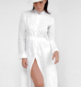 100% Linen Pleated Button-Down Dress S to XXXL - Claudio Milano