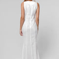 100% Linen Cut & Sew Plunge-Neck Maxi Dress in White S to XXXL - Claudio Milano