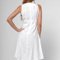 100% Linen Cut & Sew Plunge-Neck Knee-Length Dress in White S to XXXL - Claudio Milano