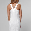 100% Linen Silhouette Dress With Gold Button Closures in White S to XXXL - Claudio Milano