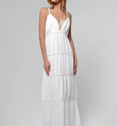 100% Linen Goddess Thin Laced Low-Back Maxi in White S to XXXL - Claudio Milano
