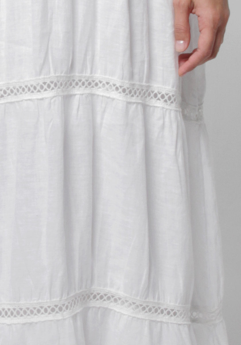 100% Linen Goddess Thin Laced Low-Back Maxi in White S to XXXL - Claudio Milano