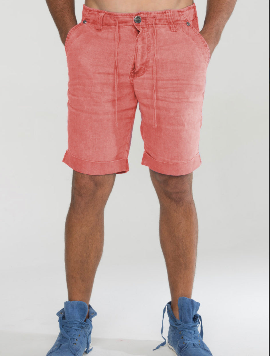 Linen Shorts With Drawstring in coral