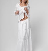 100% Linen Boho Skirt in White S to XXXL - Claudio Milano