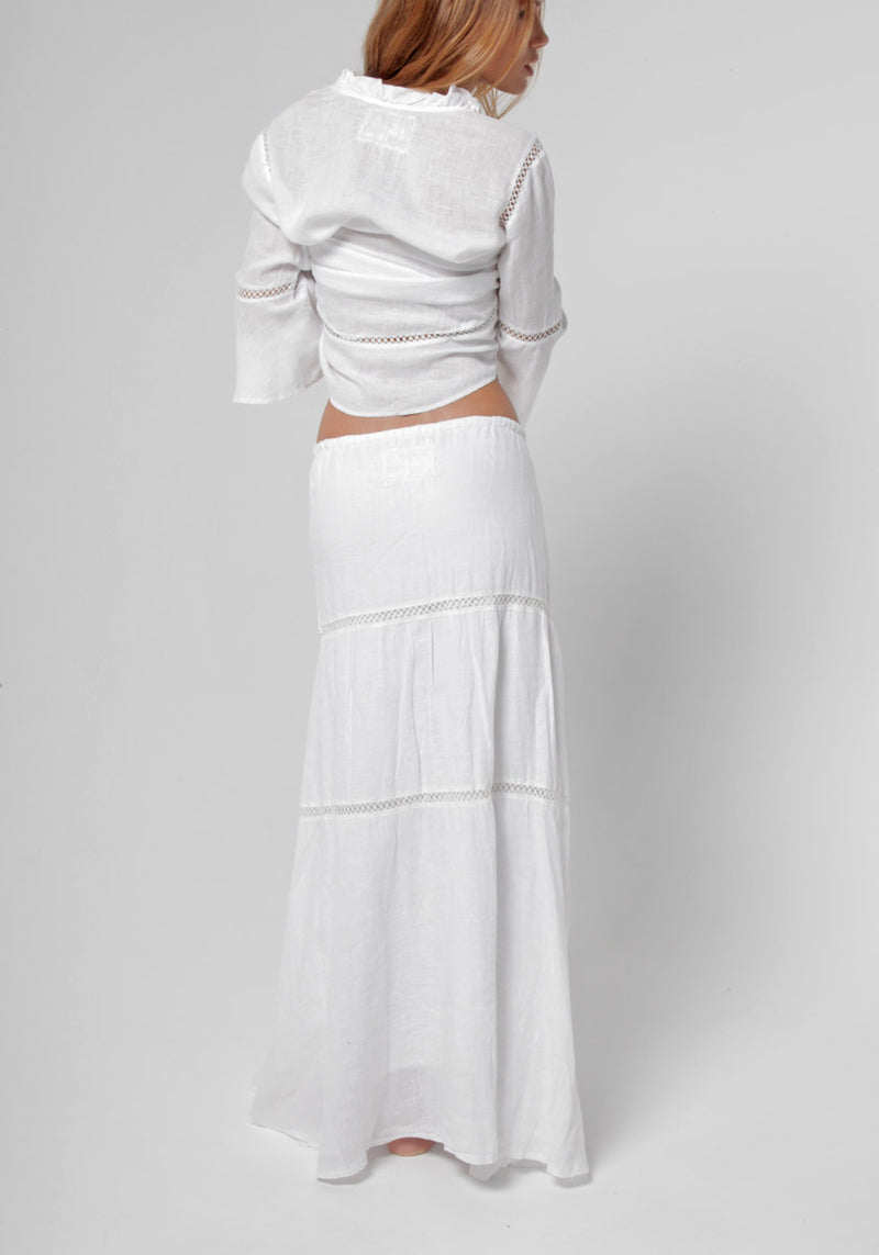 100% Linen Boho Skirt in White S to XXXL - Claudio Milano 