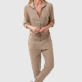 100% Linen Zip-Up Long Fitted Jumpsuit S to XXXL - Claudio Milano