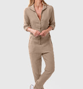 100% Linen Zip-Up Long Fitted Jumpsuit S to XXXL - Claudio Milano