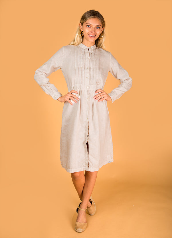 Women's Linen Pleated Button-Down Dress | 100% Natural Italian Style, Available in Multiple Colors, Item #8312