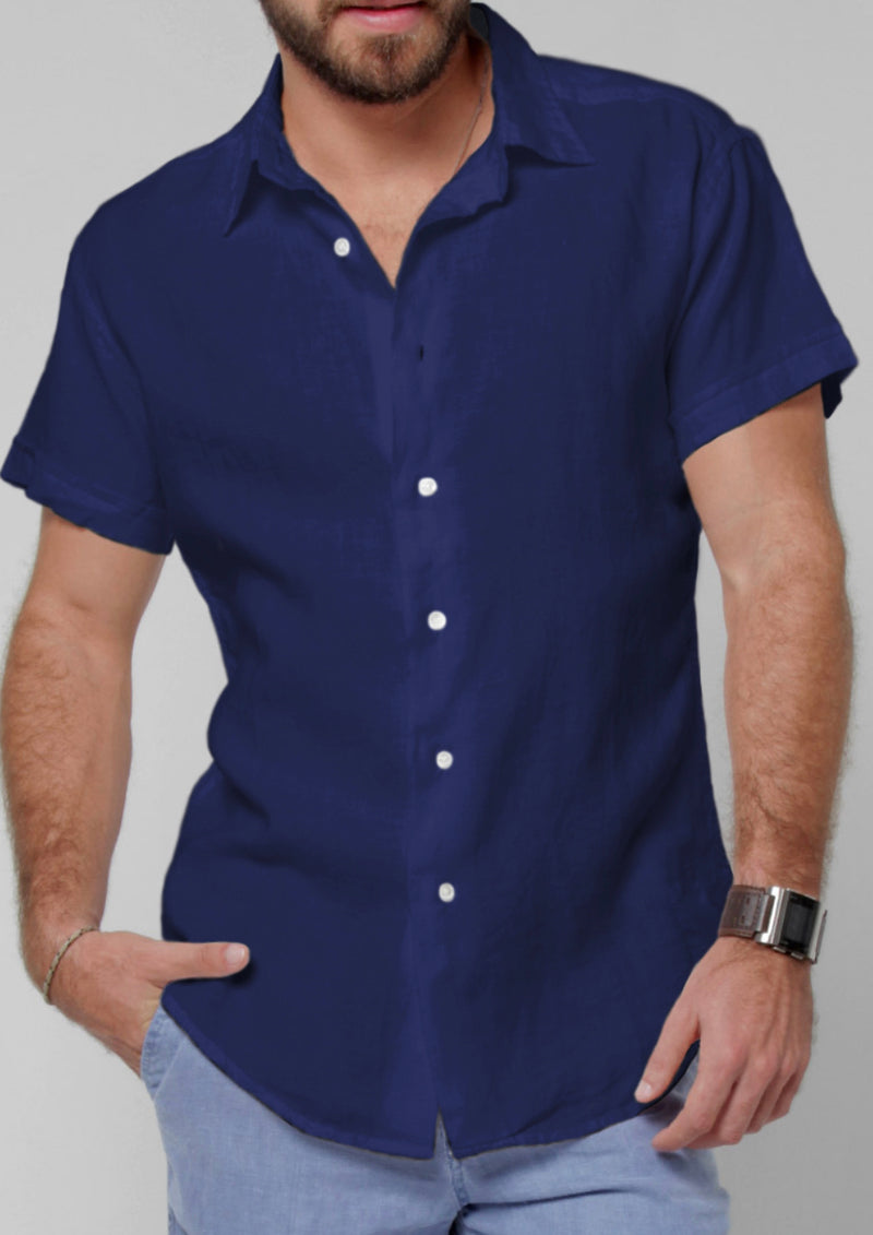 Men's Italian Style Regular Fit Short Sleeve Button Down Linen Shirt | 100% Natural Linen Clothing, Item #1006/S
