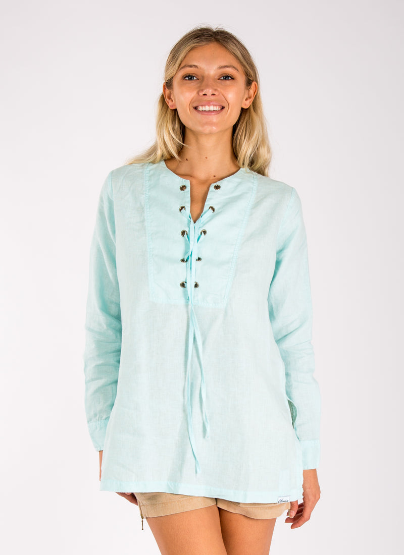 Women's Italian Style Cross Tie Oversize Linen Shirt | Natural Clothing, 100% Organic Materials, Item #8066