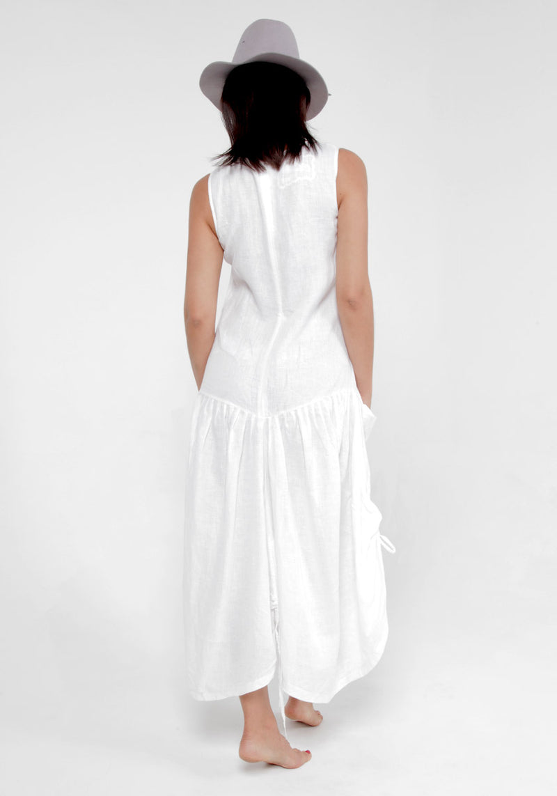 100% Linen Adjustable Parachute Dress with Front Pockets S to XXXL - Claudio Milano 