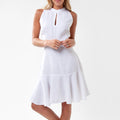100% Linen Elegant Flounce Dress with Keyhole S to XXXL - Claudio Milano